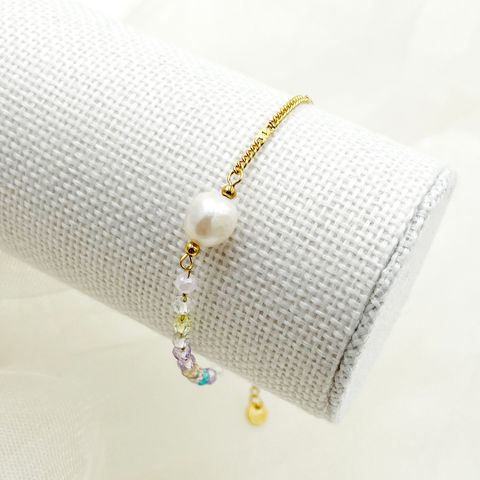 Vacation Beach Sweet Pearl 304 Stainless Steel Beaded 14K Gold Plated Crystal Pearl Beads Bracelets In Bulk