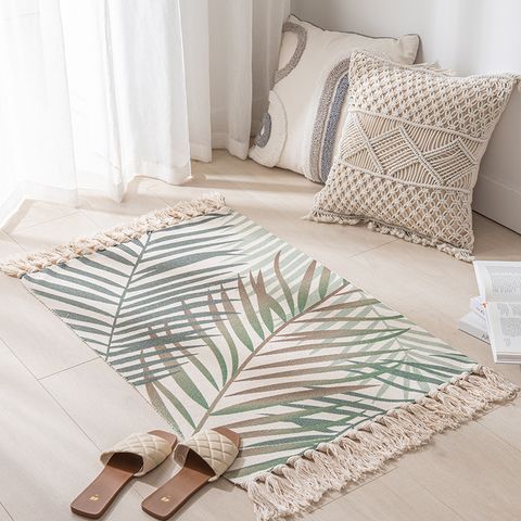 Simple Nordic Style Cotton Linen Tassel Bedroom Rug