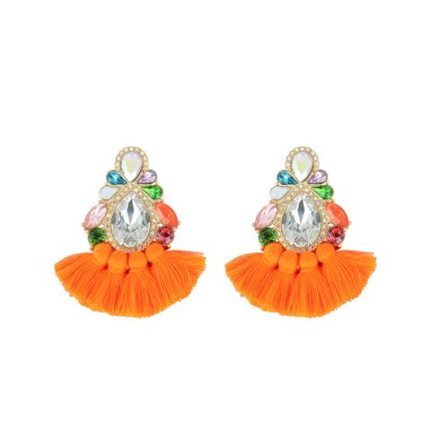 1 Pair Bohemian Water Droplets Tassel Resin Inlay Artificial Gemstones Resin Women's Drop Earrings