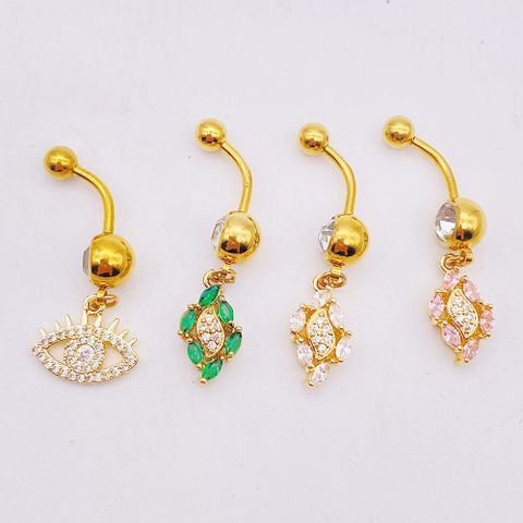 Simple Style Flower Stainless Steel Inlay Zircon Belly Ring 1 Piece