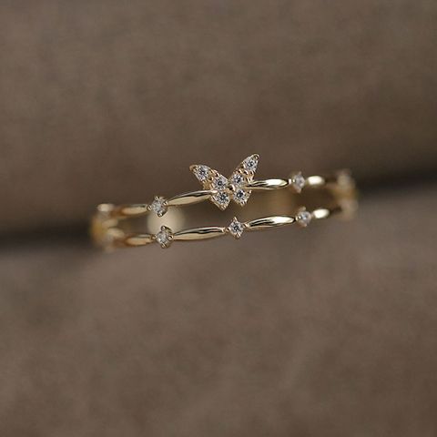 Moderner Stil Schmetterling Sterling Silber Überzug Inlay Künstliche Edelsteine 18 Karat Vergoldet Ringe