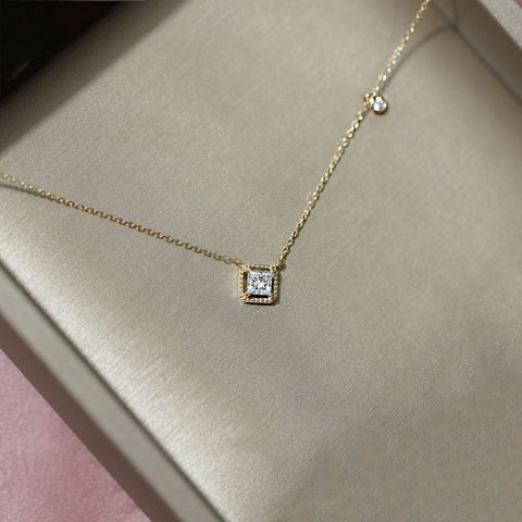 Fairy Style Square Sterling Silver Inlay Zircon Pendant Necklace
