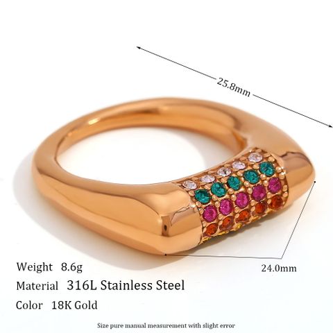 Vintage Style Simple Style Classic Style Color Block Stainless Steel Plating Inlay Zircon 18k Gold Plated Rings