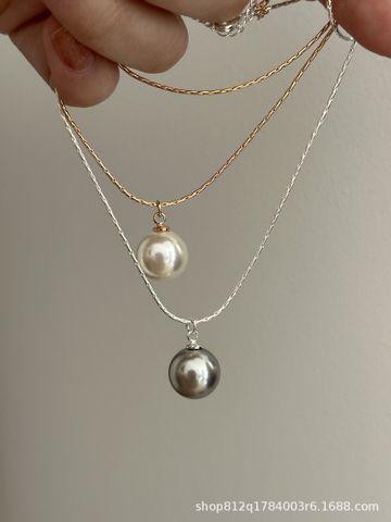 Ins Style Simple Style Round Copper Artificial Pearls Pendant Necklace In Bulk