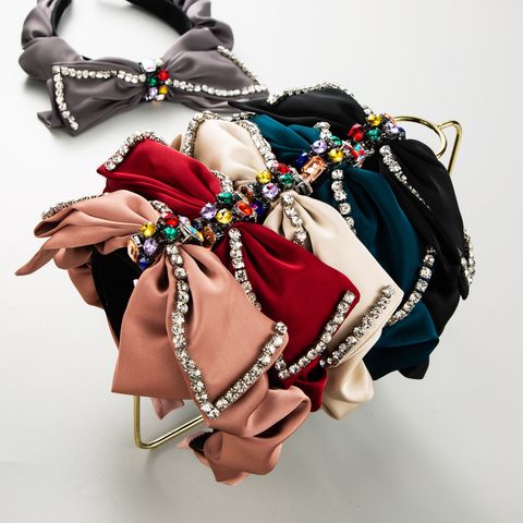 Elegant Baroque Style Bow Knot Cloth Inlay Rhinestones Glass Hair Band