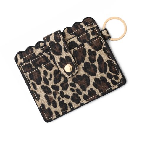 Women's Solid Color Lingge Leopard Pu Leather Zipper Coin Purses