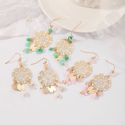 Ethnic Style Simple Style Dreamcatcher Artificial Crystal Copper Tassel Hollow Out Women's Drop Earrings