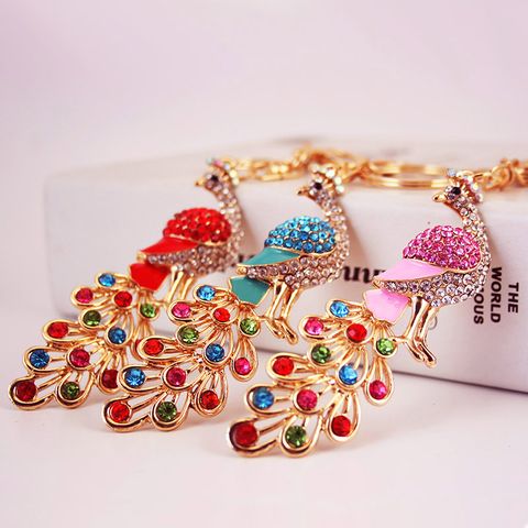 Ins Style Peacock Alloy Inlay Rhinestones Women's Bag Pendant Keychain