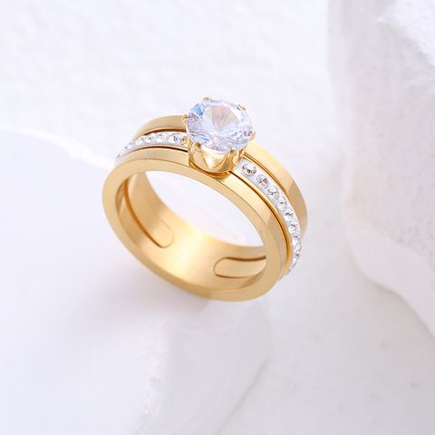 304 Stainless Steel 18K Gold Plated Commute Plating Inlay Geometric Artificial Rhinestones Rings