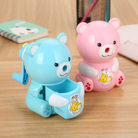 Creative Bear Hand-cranking Automatic Pen Entry Pencil Sharpener Cartoon Primary School Student Pencil Sharpener Cute Learning Stationery Pencil Shapper