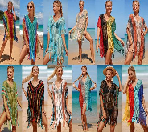 Women's Lady Vacation Beach Color Block Cover Ups