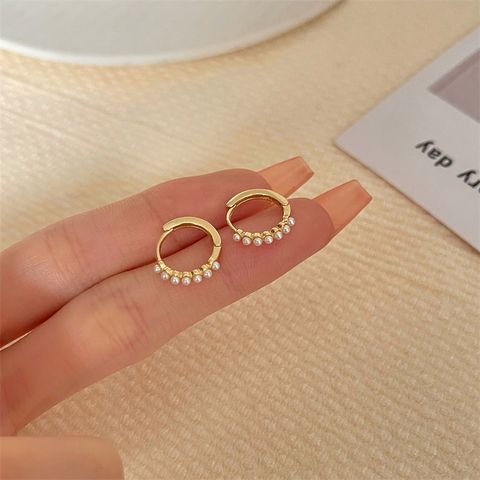 Simple Style Geometric Alloy Plating Inlay Artificial Pearls Women's Hoop Earrings