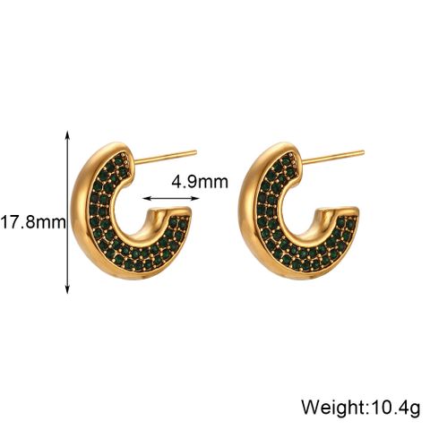 1 Pair Basic Vintage Style Classic Style C Shape Plating Inlay Stainless Steel Rhinestones 18k Gold Plated Ear Studs