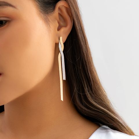 Retro Color Block Tassel Metal Copper Women's Drop Earrings