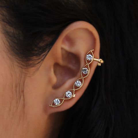 Casual Simple Style Eye Alloy Plating Hollow Out Inlay Rhinestones Women's Ear Clips Ear Studs