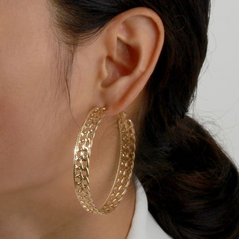 Elegant Solid Color Metal Plating Hollow Out Women's Hoop Earrings