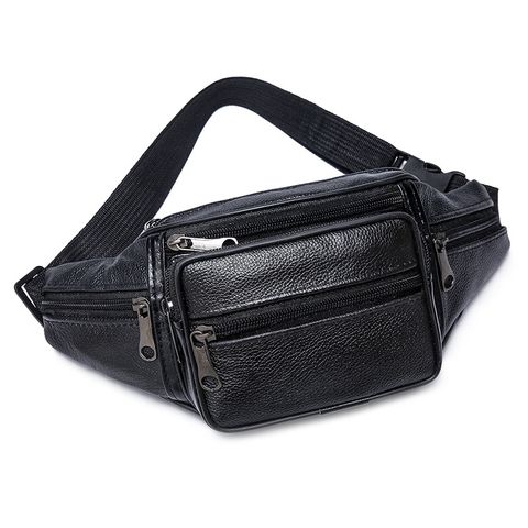 Men's Vintage Style Classic Style Solid Color Leather Waterproof Waist Bags