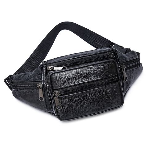 Hombres Estilo Vintage Estilo Clásico Color Sólido Cuero Impermeable Bolsos De Cintura