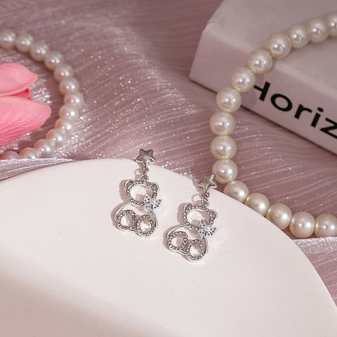 1 Pair Simple Style Star Heart Shape Bow Knot Inlay Alloy Zircon Drop Earrings