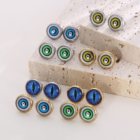 1 Pair INS Style Casual Devil'S Eye Plating Inlay Stainless Steel Gem 18K Gold Plated Ear Studs