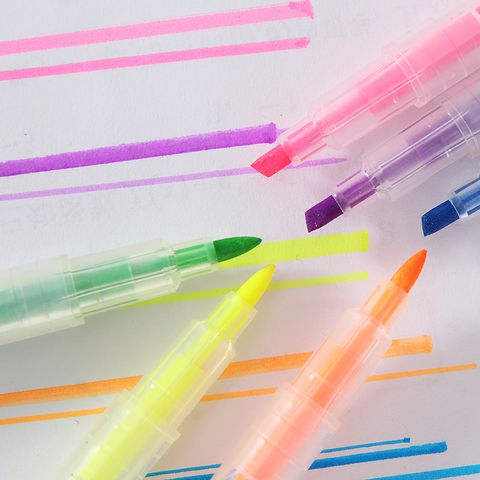 Korean Style Candy Color Double-headed Internet Celebrity Fluorescent Pen Student Key Marker 6-color Suit Crayon Hand Account Graffiti Pen