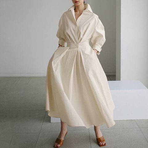 Women's Regular Dress Simple Style Shirt Collar Pocket Patchwork Long Sleeve Solid Color Maxi Long Dress Daily
