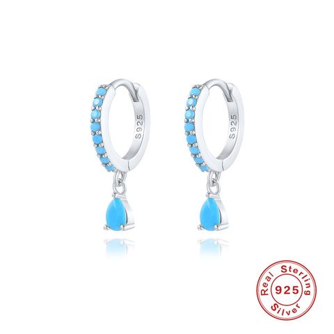 1 Pair Simple Style Water Droplets Sterling Silver Inlay Zircon Drop Earrings