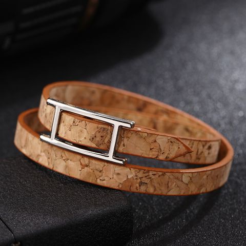 Vintage Style Simple Style Solid Color Pu Leather Alloy Unisex Wristband
