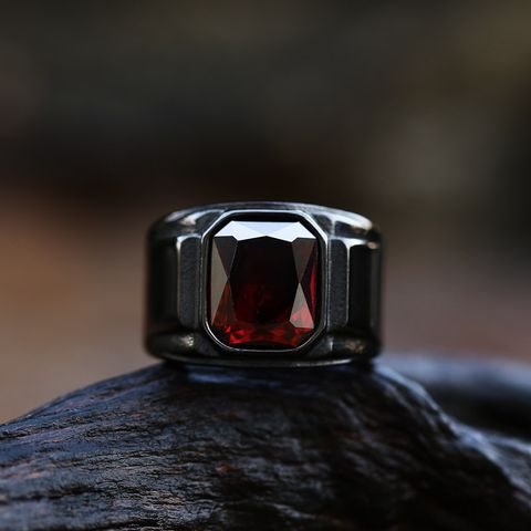 Hip-hop Square Titanium Steel Inlay Artificial Gemstones Men's Rings