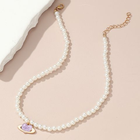 Ins Style Sweet Heart Shape Artificial Pearl Beaded Girl's Pendant Necklace