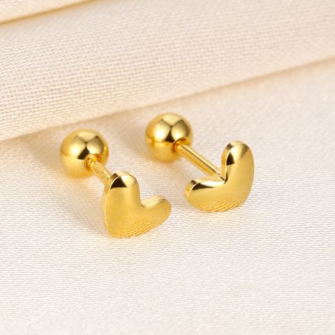 1 Pair Classic Style Commute Heart Shape Sterling Silver Ear Studs