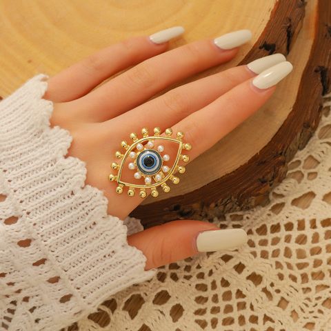 Casual Ethnic Style Devil's Eye Alloy Inlay Pearl Women's Open Ring