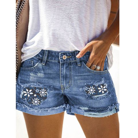 Women's Daily Classic Style Flower Shorts Printing Pocket Straight Pants