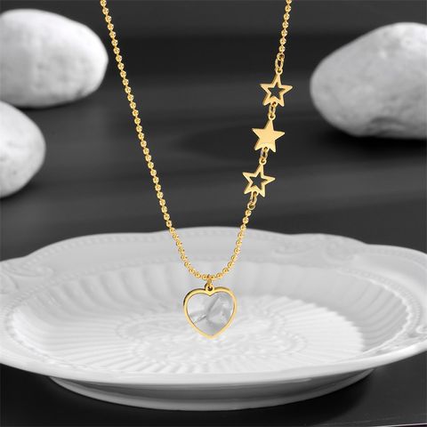 Titanium Steel 18K Gold Plated Sweet Inlay Star Heart Shape Acrylic Pendant Necklace