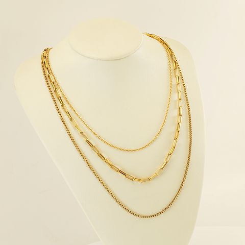 304 Stainless Steel 18K Gold Plated Casual Simple Style Layered Plating Solid Color Titanium Steel Layered Necklaces