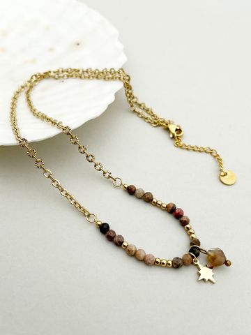 304 Stainless Steel Labradorite 14K Gold Plated Vintage Style Inlay Star Natural Stone Necklace