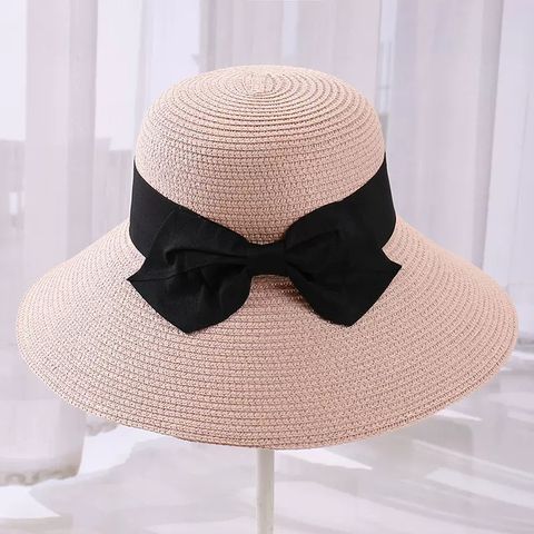 Women's Vacation Solid Color Bowknot Big Eaves Straw Hat