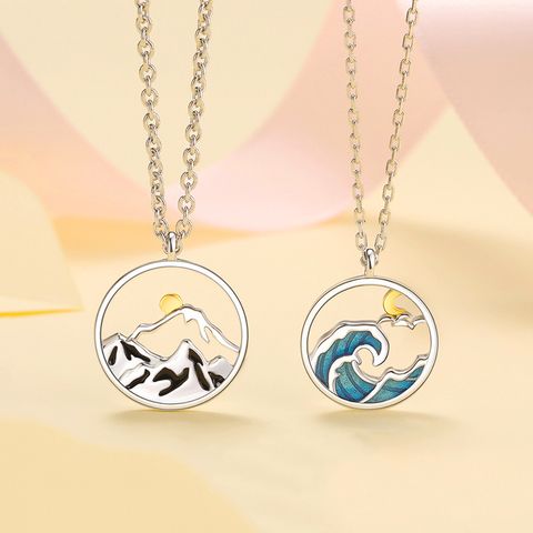 Simple Style Sea Wave Alloy Copper Hollow Out Couple Pendant Necklace
