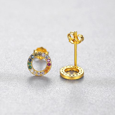 1 Pair Casual Simple Style Circle Copper Plating Hollow Out Inlay Zircon Ear Studs