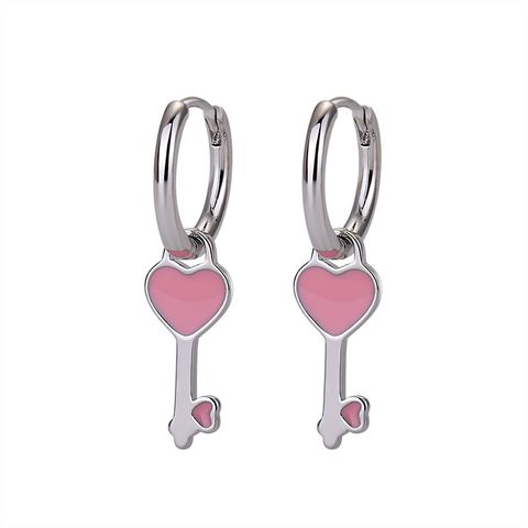 1 Pair Simple Style Heart Shape Copper Enamel Drop Earrings