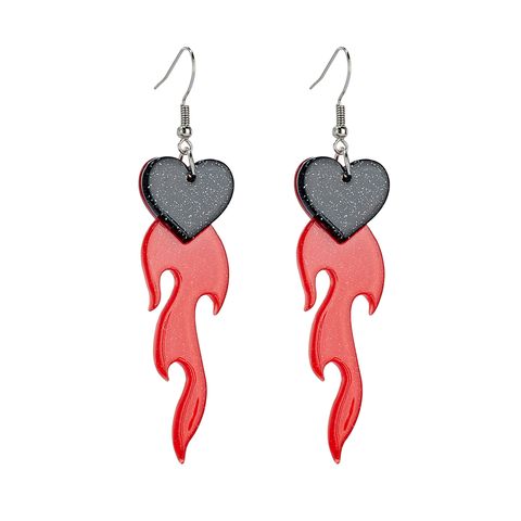 Cool Style Flame Heart Shape Arylic Women's Drop Earrings