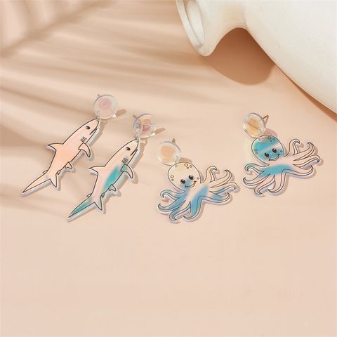 Vacation Dolphin Octopus Shark Arylic Printing Women's Drop Earrings