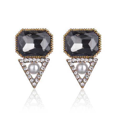 Glam Triangle Rectangle Alloy Inlay Artificial Pearls Resin Rhinestones Gold Plated Women's Drop Earrings