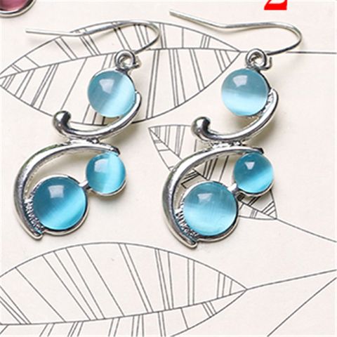 Elegant Simple Style Round Alloy Inlay Opal Women's Drop Earrings