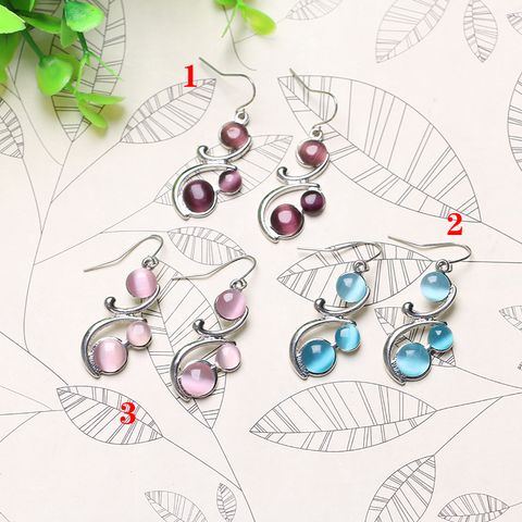 Elegant Simple Style Round Alloy Inlay Opal Women's Drop Earrings