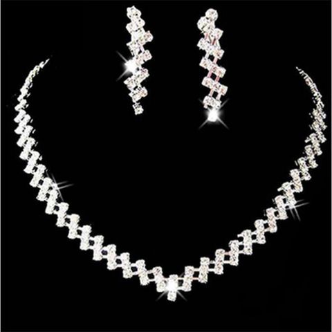 Bridal Shiny Solid Color Glass Inlay Rhinestones Jewelry Set