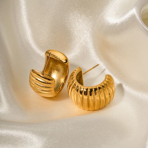 1 Pair Retro C Shape Plating Stainless Steel 18k Gold Plated Ear Studs