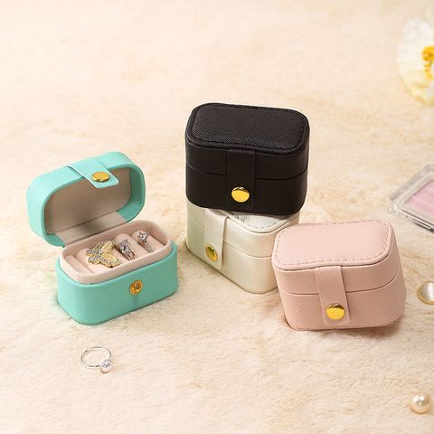 Simple Style Solid Color Pu Leather Pearl Velvet Jewelry Boxes
