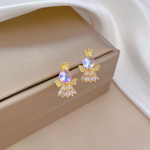 Titanium Steel Copper Luxurious Inlay Angel Zircon Earrings Necklace