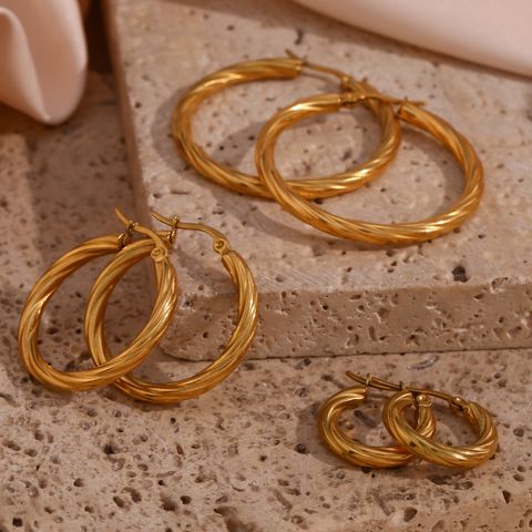 1 Pair Vintage Style Simple Style Round Stainless Steel Plating 18k Gold Plated Hoop Earrings